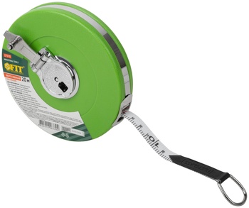 Рулетка, фибергласовая лента, зеленый пластиковый корпус 20 м