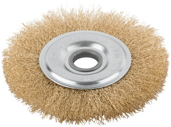 Корщетка дисковая прямая, посадочный диаметр 22,2 мм, стальная латунированная волнистая проволока 15
