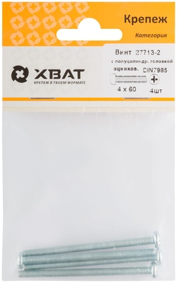 Винт с полуцилиндрич. головкой с полной резьбой оцинков. DIN 7985 4х60 4 10.(фасовка)