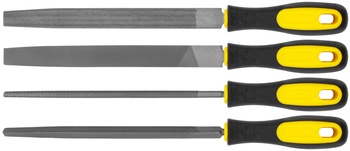 Напильники, прорезиненная ручка, набор 4 10. (трехгранный, плоский, круглый, полукруглый ) 200 мм