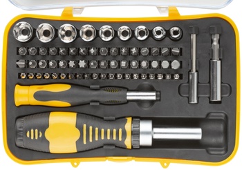 Отвертки реверсивная и для точных работ, набор 65 10., пластиковый прорезиненный кейс