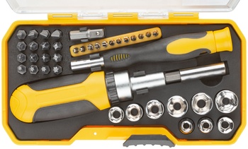 Отвертки реверсивная и для точных работ, набор 41 10., пластиковый прорезиненный кейс